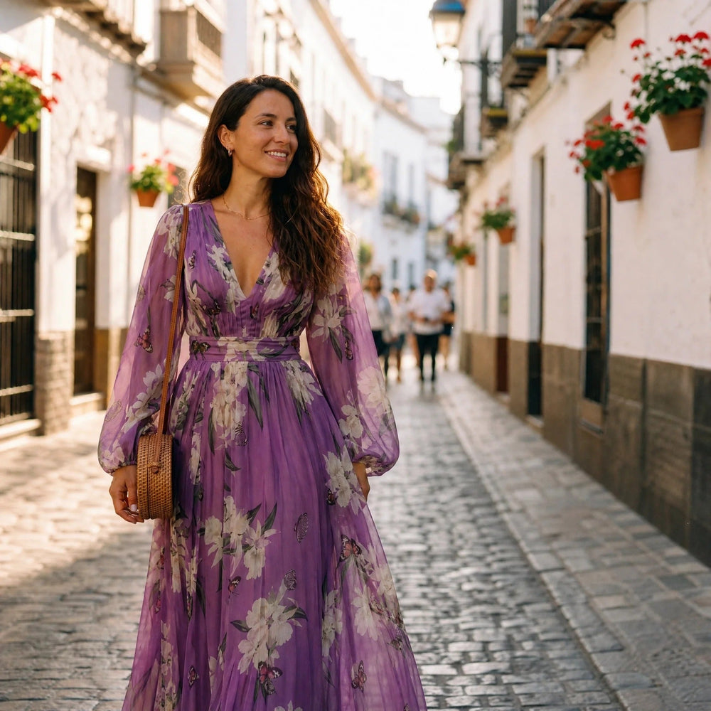 Leanne - Florales Fließendes Maxikleid