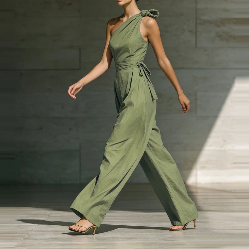 Jumpsuit Damen | Festlich One-Shoulder mit Schleife & Weitem Bein