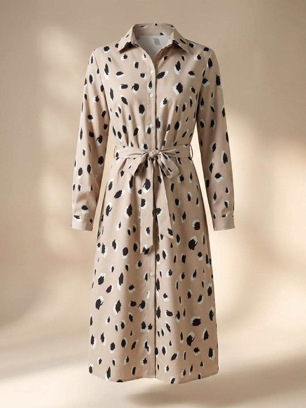 Kleid mit Leopardenmuster Damen | Elegantes Hemdblusenkleid & Taillengürtel