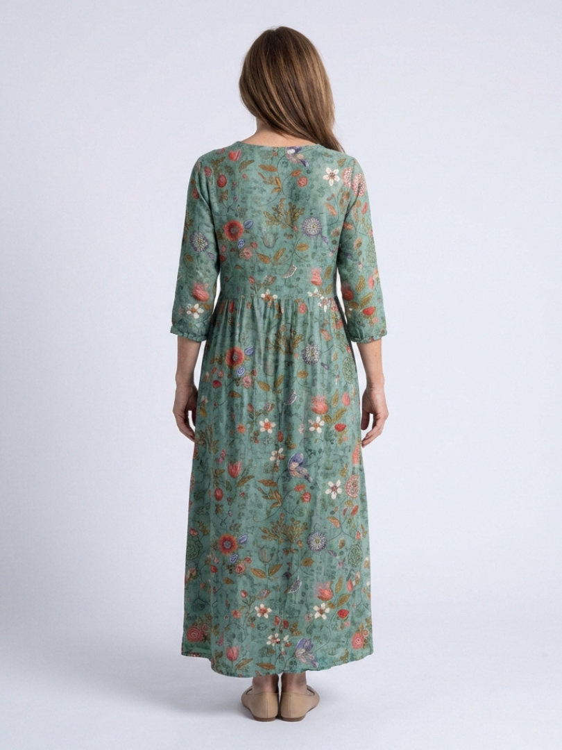 Marina | Floral V-Ausschnitt Maxikleid mit Dreiviertelärmeln