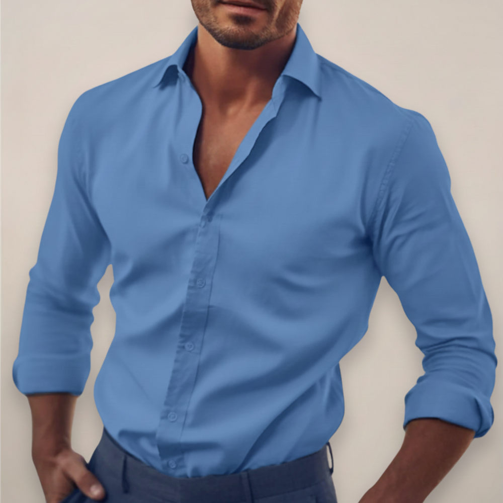 Langarm Hemd Herren | Slim Fit Business-Hemd mit Kentkragen