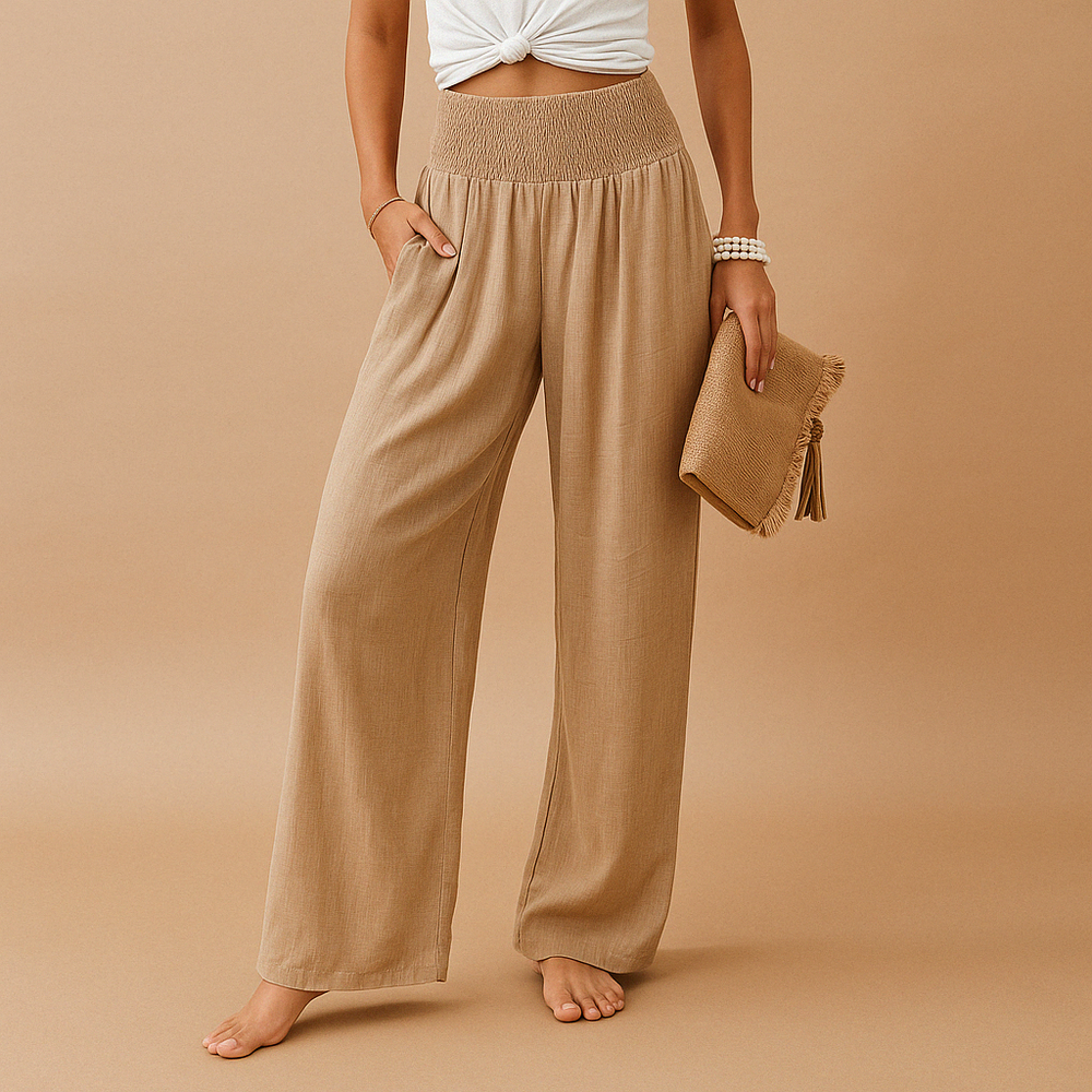 Damen High Waist Hose mit elastischem Bund
