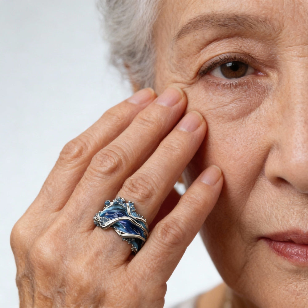 Leizuri – Vintage-Goldring Mit Meereswellen Motiv