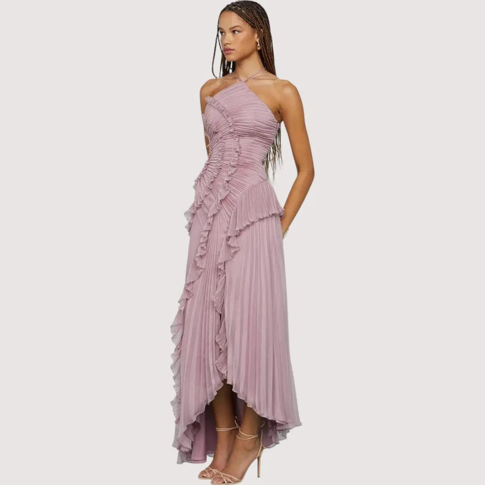 Maxikleid Damen | Halterneck & Rüschen Elegant