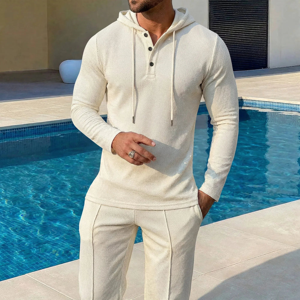 Manchester™ Set aus strukturiertem Baumwollstoff mit Kapuzenhoodie und Slim-Fit-Hose