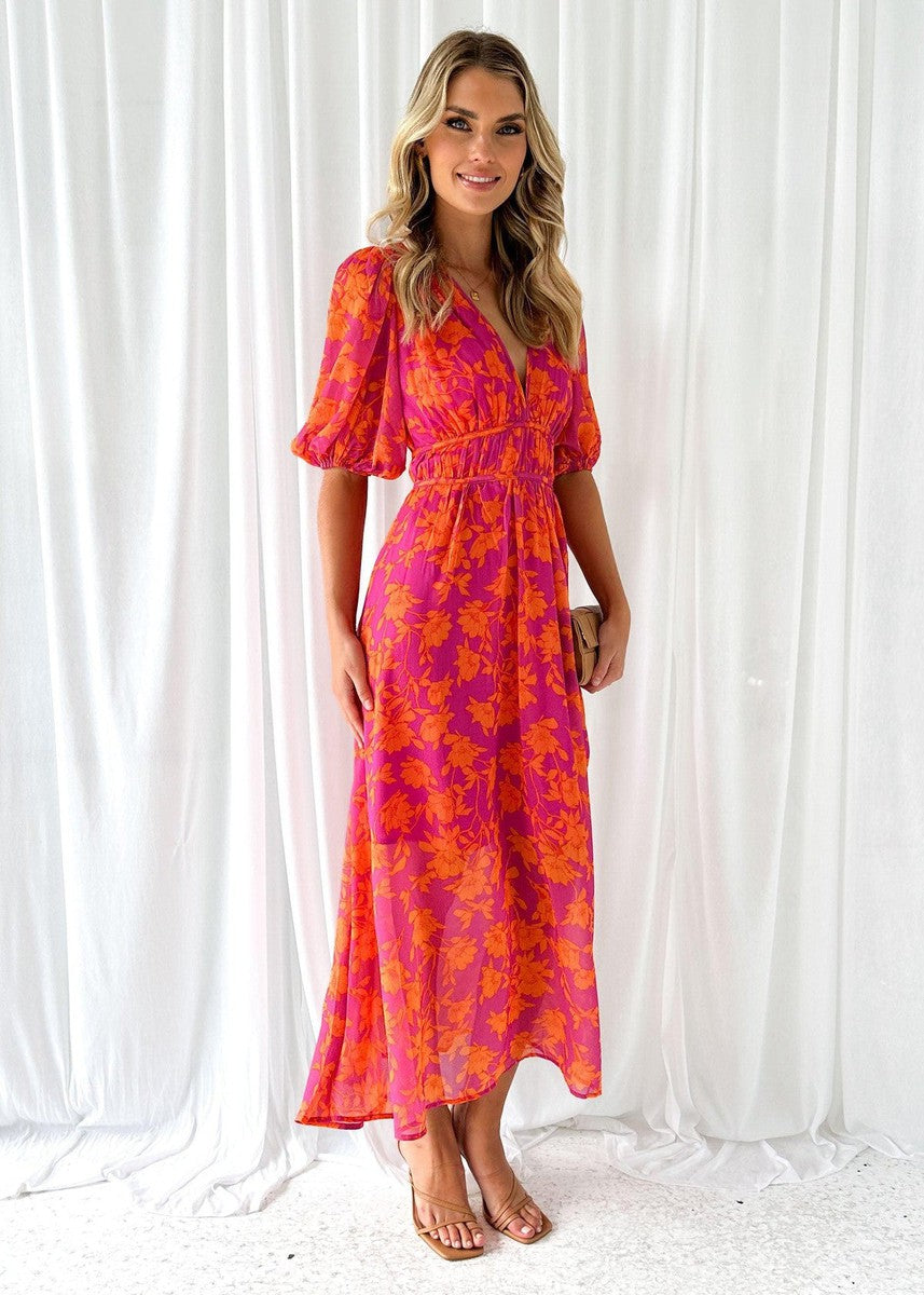 Midikleid Damen | Blumenprint & Puffärmel