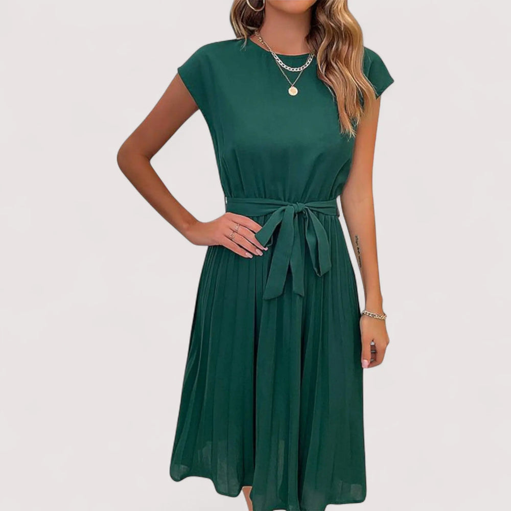 Midikleid Damen | Plissiert & Bindegürtel Elegant