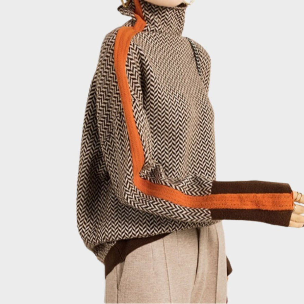 Anna | Damen Luxus Fischgrät Rollkragenpullover