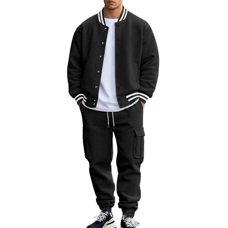 Herren nan College-Bomberjacke mit kontrastbündchen und Cargo-Jogginghose Set Drune