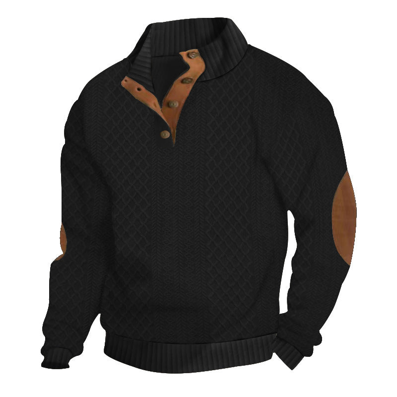 Herren nan grobstrukturierter Halfzip-Strickpullover mit kontrastreicher Knopfleiste und Ellbogenpatches Drune