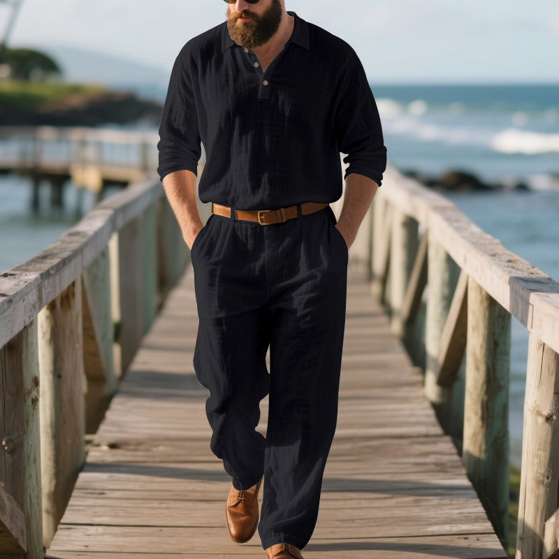 Herren nan elegante Leinenhose mit Bundfalten, geradem Bein und verdecktem Hakenverschluss Drune