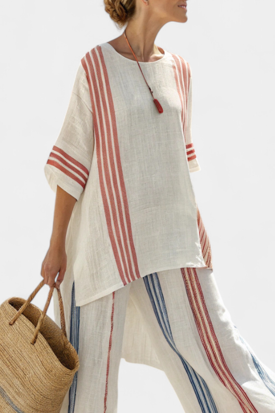 Ludovica – schickes, mehrfarbiges gestreiftes Top und mediterrane Hosen