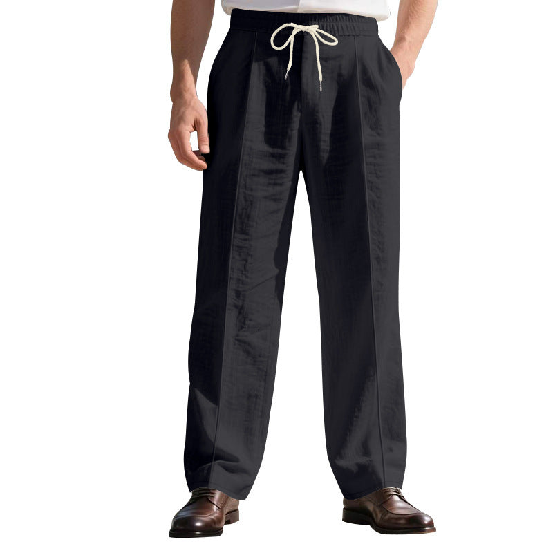 Herren nan elegante Leinenhose mit Bügelfalte Tunnelzugbund und weitem Bein Drune