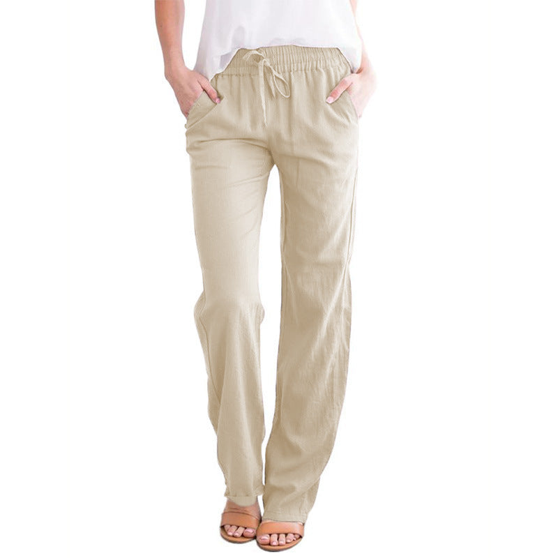 Damen nan leichte Leinenhose mit elastischem Bund Tunnelzug und weitem Bein Drune