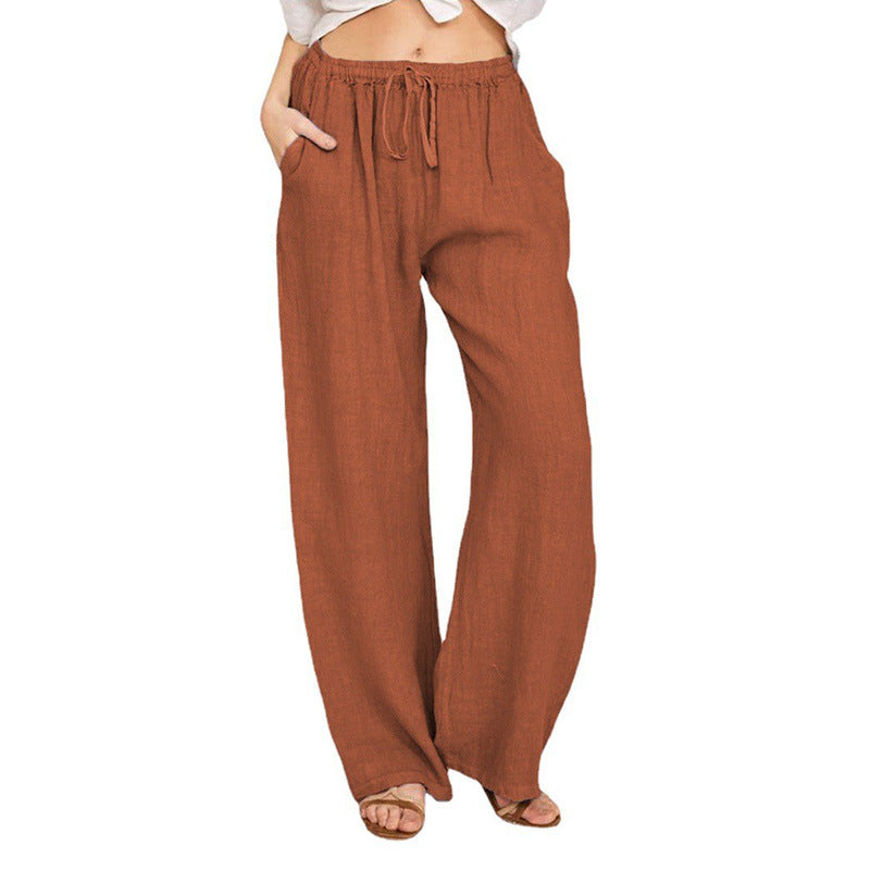 Damen nan weite Leinenhose mit elastischem Bund und Tunnelzug Drune