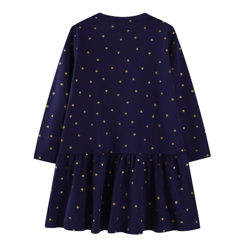 Mädchen Langarmkleid mit zauberhaftem Einhorn-Applikationsdesign Drune