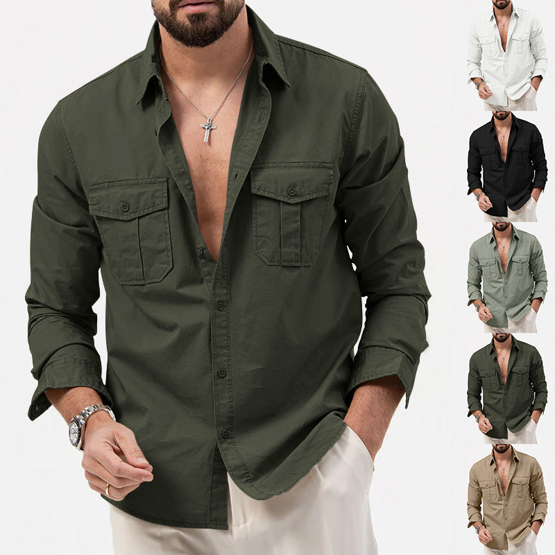 Herren nan Zweiten Brusttaschen-Hemd aus Baumwollmix mit Kentkragen und kastigem Casual-Schnitt Drune