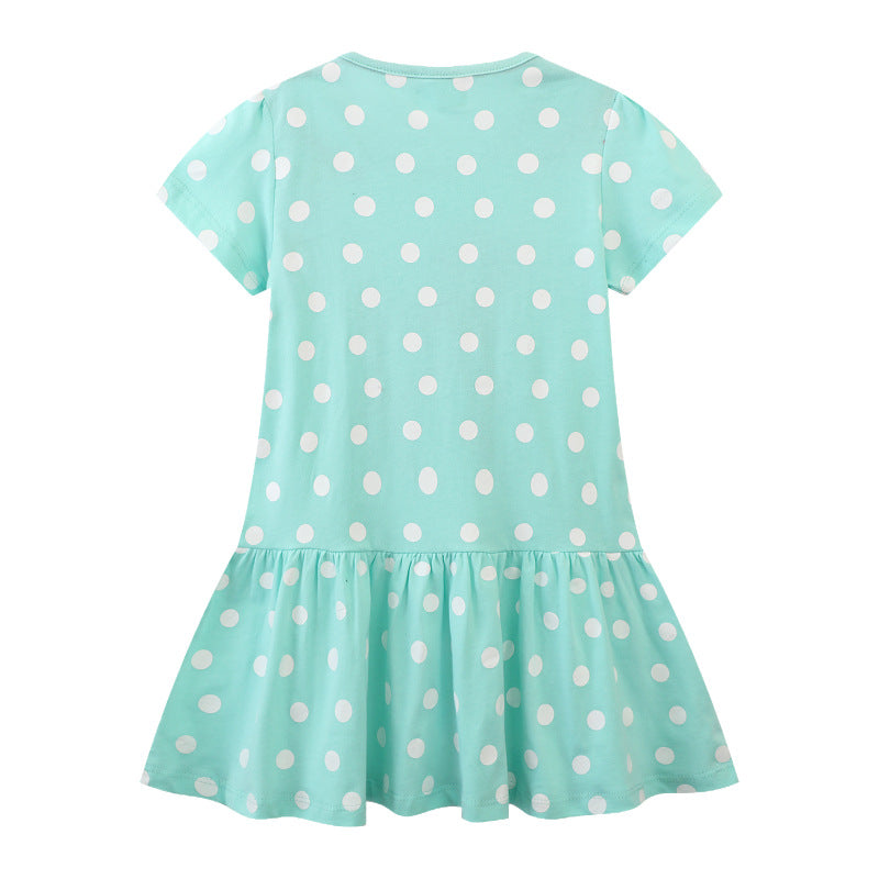 Mädchen Polka Dots Kleid mit süßem Reh-Design Drune