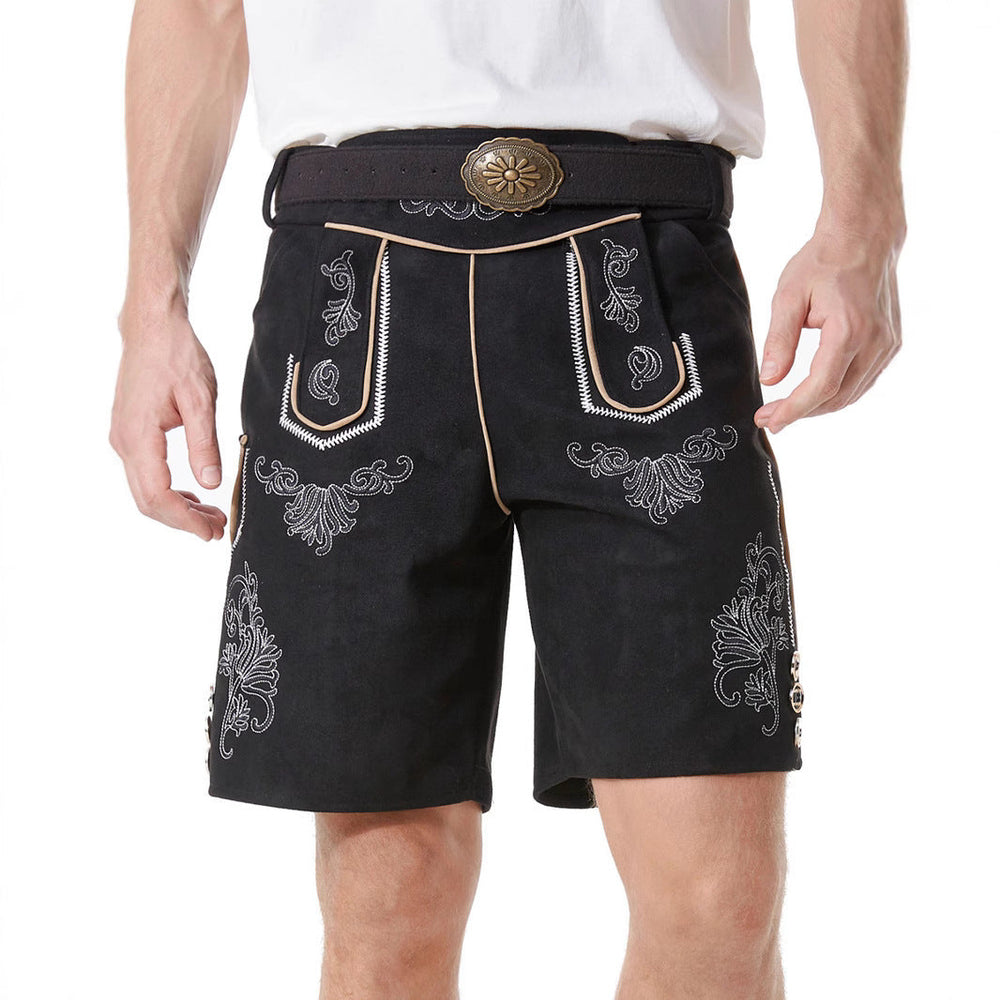 Herren nan kurze Trachtenlederhose mit filigranen Stickereien und Zierschnalle Drune