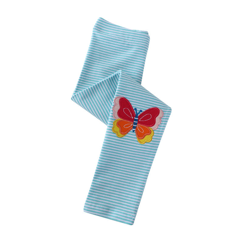 Mädchen Leggings mit buntem Schmetterlings- und Blumenapplikationen Drune