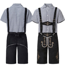 Schwarzes kariertes Oberteil, schwarze Hose