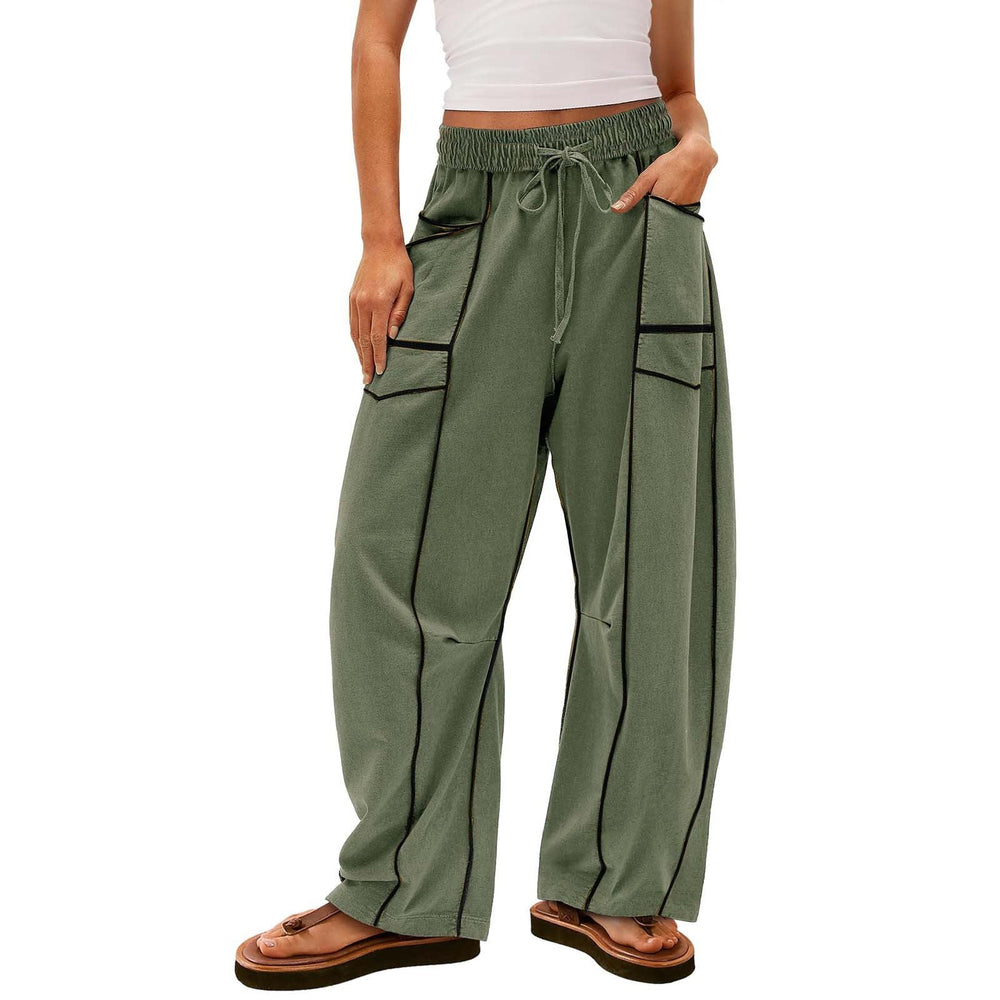Damen nan weite Lounge-Hose mit Kordelzug, Kontrastpaspelierung und Cargo-Taschen Drune