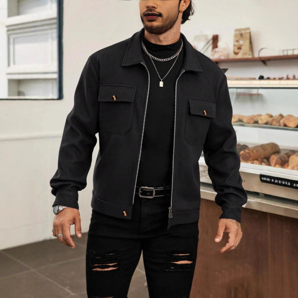 Herren nan CPO-inspiriertes Overshirt-Jacke mit aufgesetzten Brusttaschen und Reißverschluss Drune