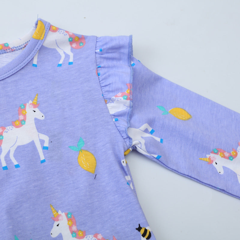 Mädchen Langarmkleid mit niedlichen Einhornmotiven Drune