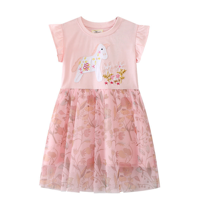 Mädchen Tüllkleid mit floralem Design und zauberhaften Hasenapplikationen Drune