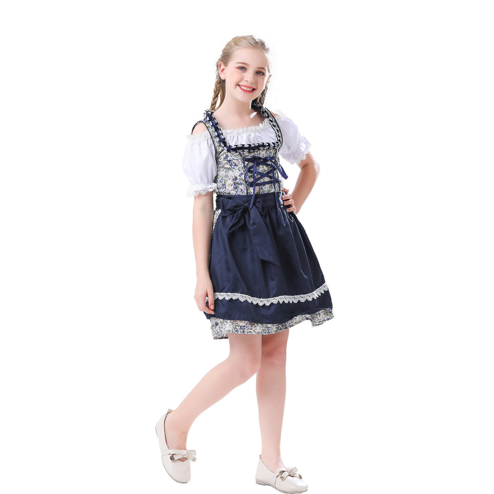 Damen nan traditionelles Dirndlkleid für Mädchen mit Schnürkorsett Puffärmeln und Spitzenschürze Drune