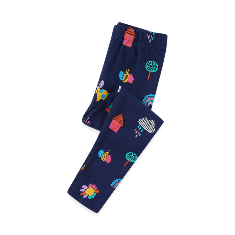 Mädchen Leggings mit buntem Tier- und Hausmuster Drune