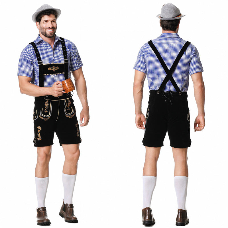 Herren nan traditionelle kurze Trachtenlederhose mit aufwendiger Stickerei und verstellbaren Trägern Drune
