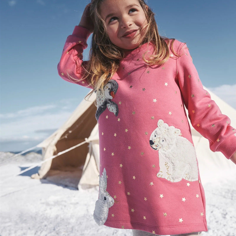 Mädchen Langarmkleid mit niedlichem Tiermotiv Drune