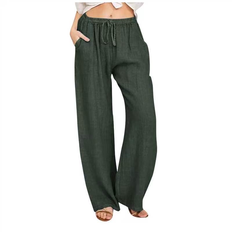 Damen nan weite Leinenhose mit Tunnelzug, hoher Bund und praktischen Seitentaschen Drune