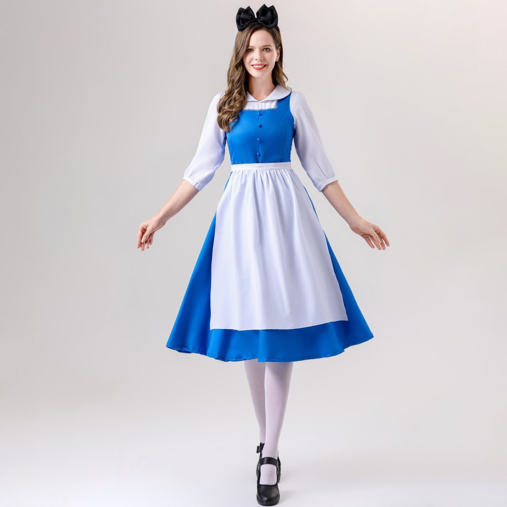 Damen nan vintage Schürzenkleid mit tailliertem Schnitt und Stehkragen Drune