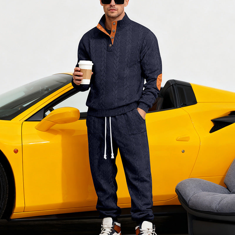 Herren nan Strick-Relax-Set mit Zopfmuster-Halbkragenpullover und Kordel-Jogger Drune