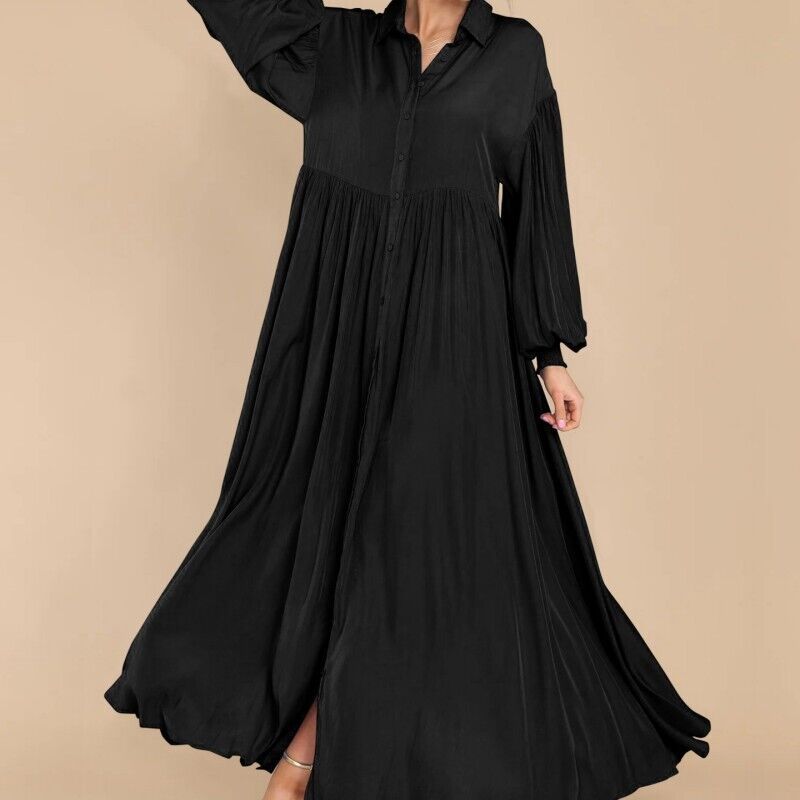 Damen Fließendes Button-Up Maxi-Kleid Drune