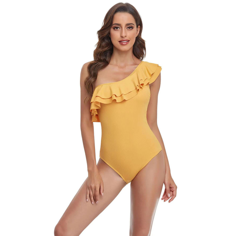 Damen Einteiler Badeanzug mit asymmetrischem Rüschendesign Drune