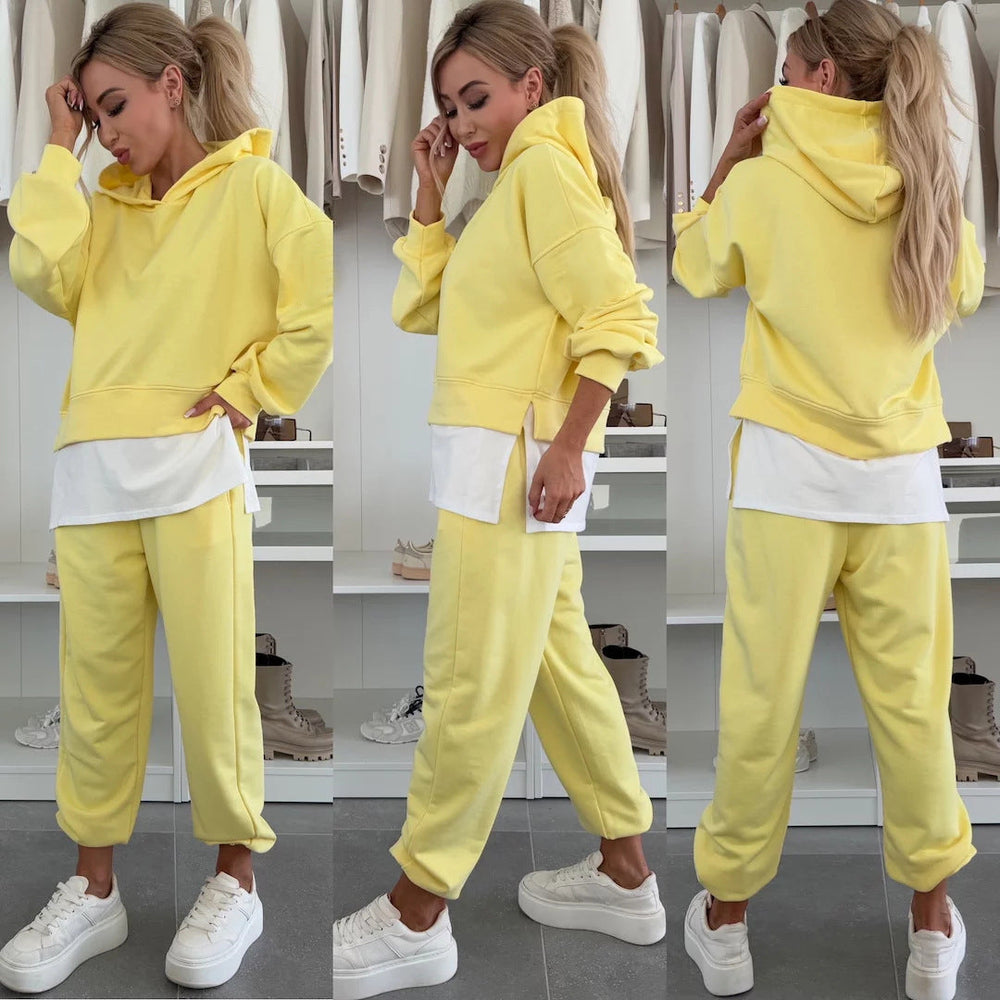 Damen Sportliches und modisches Hoodie-Set mit cropped Schnitt und bequemen Hosen Drune