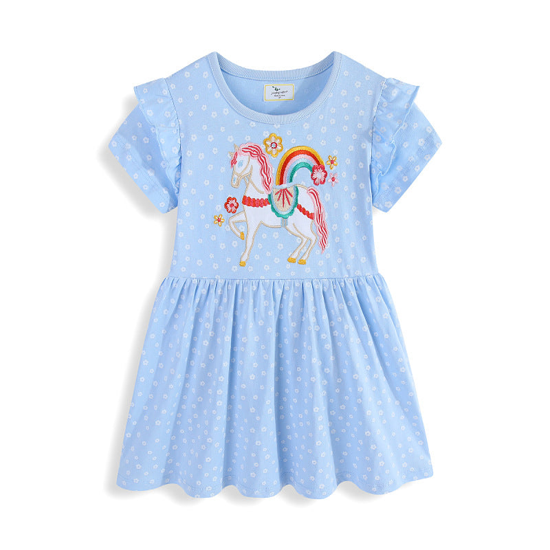 Mädchen Sommerkleid mit niedlichem Einhornmotiv und Rüschendetails Drune