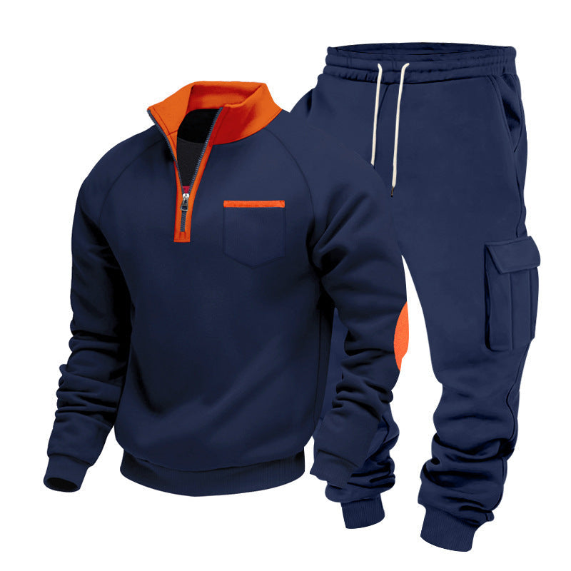 Herren nan Sweatset mit halbem Reißverschluss, Brusttasche und Cargo-Jogger Drune
