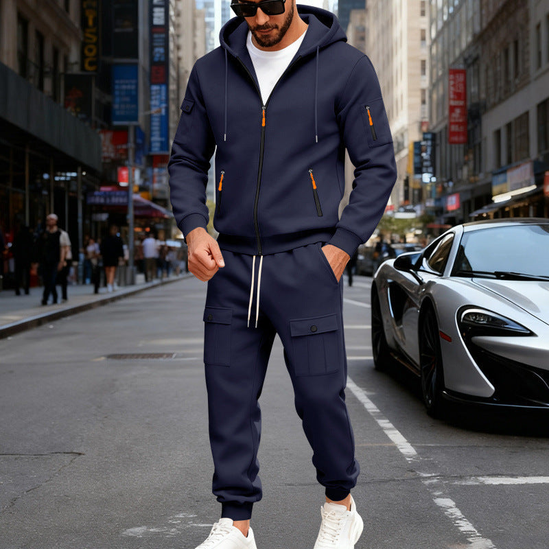 Herren nan sportliches Cargo-Jogging-Set mit Kapuzenjacke, durchgehendem Reißverschluss und funktionalen Mehrzwecktaschen Drune