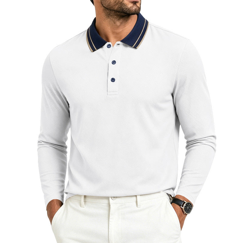 Herren nan langärmliges Piqué-Poloshirt mit Kontrastkragen und Dreiknopfleiste Drune