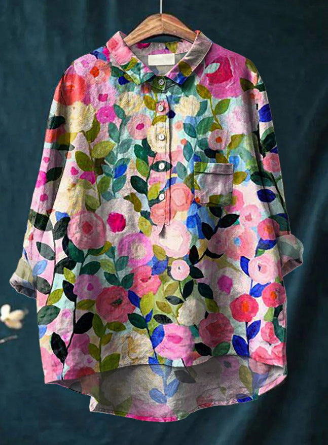 Elise | Klassisches Blumenshirt im Chemisier-Stil