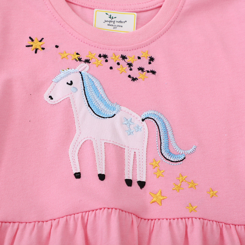 Mädchen Kurzarm Kleid mit bezauberndem Einhorn-Design Drune