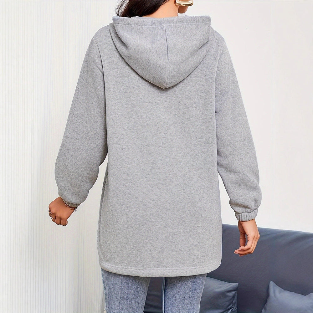 Damen nan Longline-Kapuzenjacke mit durchgehendem Reißverschluss, Kängurutaschen und elastischen Bündchen Drune