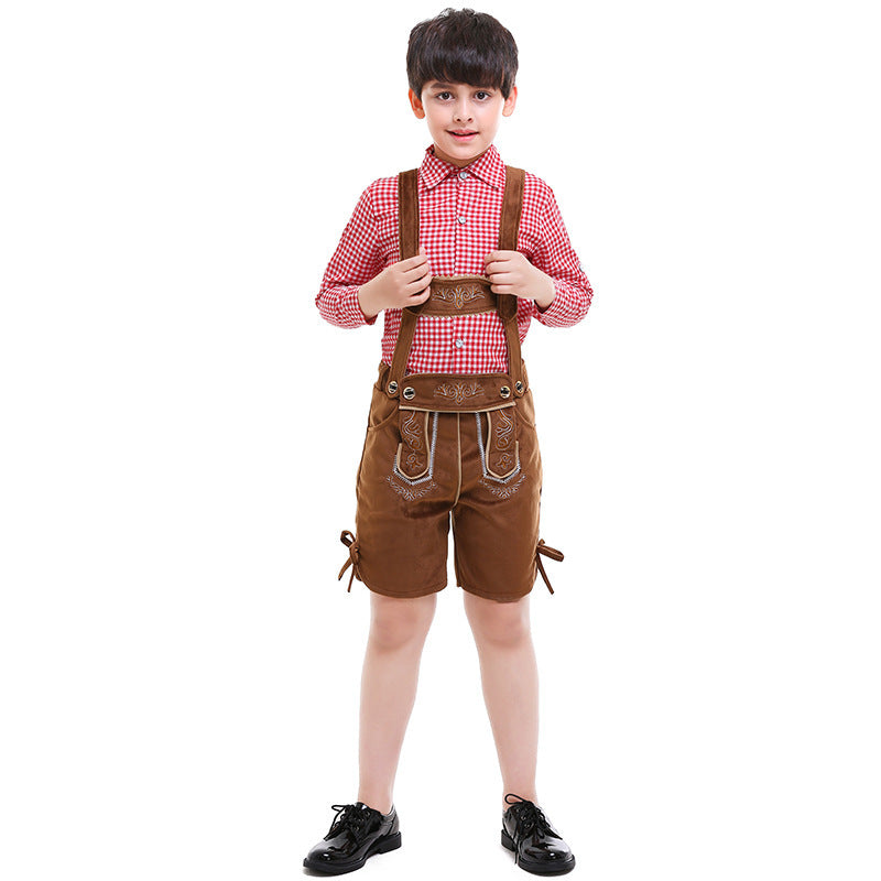 Unisex nan traditionelle Kinderlederhose mit verstellbaren Trägern und feiner Stickerei Drune