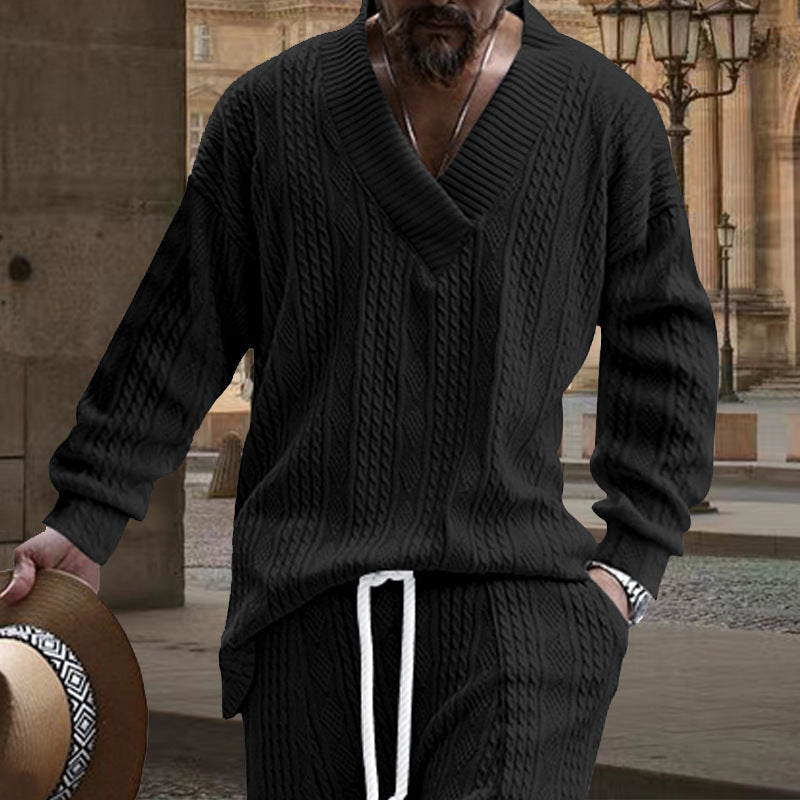 Herren nan grob gestrickter V-Ausschnitt-Pullover mit Zopfmuster und relaxed Fit Drune