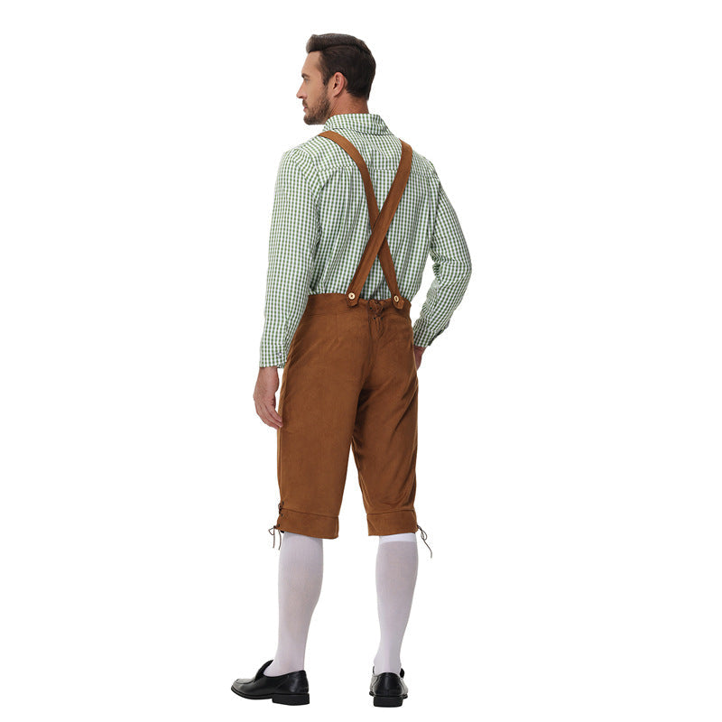 Herren nan traditionelle Trachtenlederhose mit Hosenträgern und Stickereien Drune