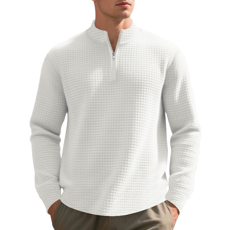 Herren nan leichtes Waffelstrick-Halbzip-Pullover mit Stehkragen und atmungsaktivem Baumwollmix Drune